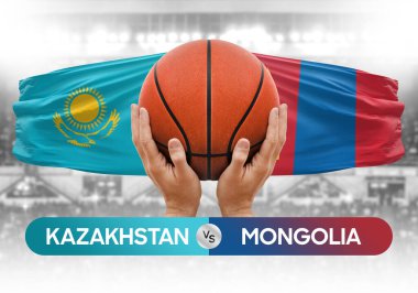 Kazakistan Moğolistan milli basketbol takımlarına karşı basketbol topu yarışma kupası konsepti