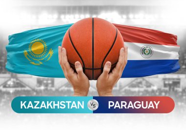 Kazakistan Paraguay 'a karşı milli basketbol takımları basketbol topu yarışma kupası konsepti