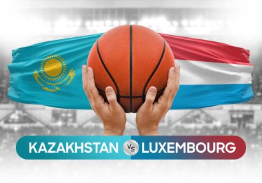 Kazakistan Lüksemburg milli basketbol takımlarına karşı basket topu yarışma kupası konsepti imajı