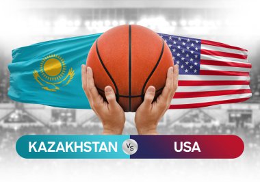 Kazakistan, ABD milli basketbol takımlarına karşı basketbol topu yarışma kupası konsepti