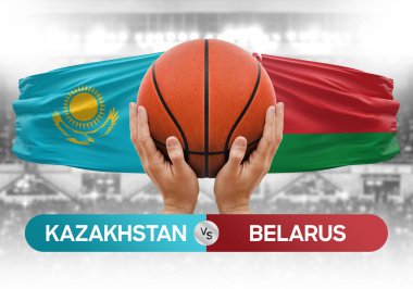 Kazakistan, Belarus milli basketbol takımlarına karşı basketbol topu yarışma kupası konsepti