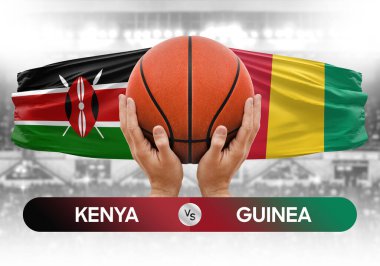 Kenya Gine 'ye karşı milli basketbol takımları basketbol topu yarışma kupası konsepti imajı