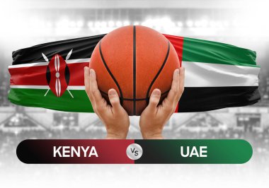 Kenya BAE milli basketbol takımlarına karşı basketbol topu yarışma kupası konsepti