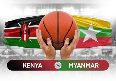 Kenya, Myanmar Millî Basketbol Takımı 'na karşı basketbol topu yarışma kupası konsepti