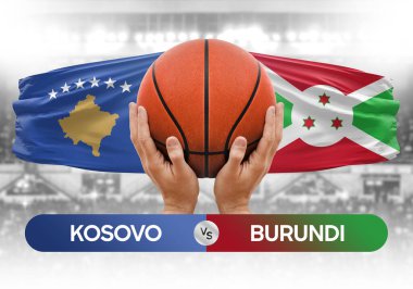 Kosova Burundi milli basketbol takımlarına karşı basketbol topu yarışma kupası konsepti imajı