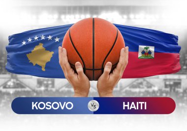 Kosova, Haiti milli basketbol takımlarına karşı basketbol topu yarışma kupası konsepti imajı