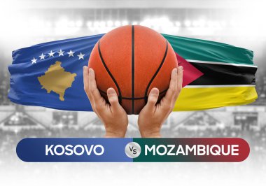 Kosova, Mozambik milli basketbol takımlarına karşı basketbol topu yarışma kupası konsepti imajı