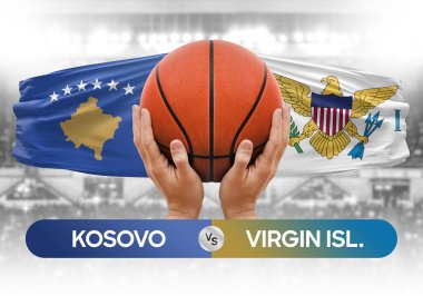 Kosova, Virgin Adaları milli basketbol takımlarına karşı basketbol topu yarışma kupası konsepti imajı