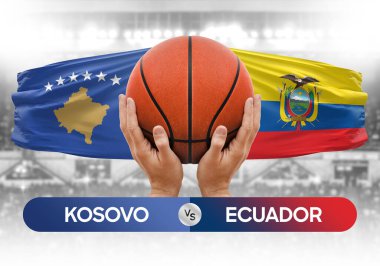 Kosova, Ekvador milli basketbol takımlarına karşı basketbol topu yarışma kupası konsepti imajı