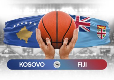 Kosova Fiji milli basketbol takımlarına karşı basketbol topu yarışma kupası konsepti imajı