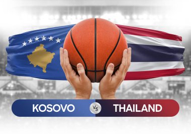 Kosova Tayland milli basketbol takımlarına karşı basketbol topu yarışma kupası konsepti imajı