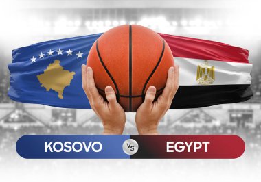 Kosova, Mısır milli basketbol takımlarına karşı basketbol topu yarışma kupası konsepti imajı