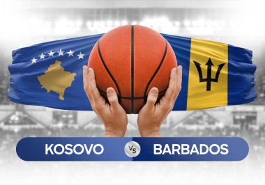 Kosova Barbados 'a karşı milli basketbol takımları basketbol topu yarışma kupası konsepti imajı