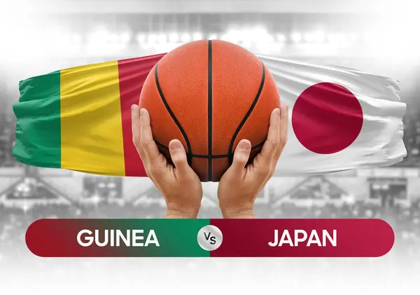 Gine japon milli basketbol takımlarına karşı basket topu yarışma kupası konsepti