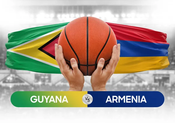 Guyana, Ermenistan milli basketbol takımlarına karşı basketbol topu yarışma kupası konsepti