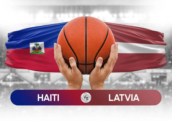 Haiti Letonya milli basketbol takımlarına karşı basket topu yarışma kupası konsepti