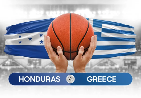 Honduras Yunanistan milli basketbol takımlarına karşı basketbol topu yarışma kupası konsepti imajı