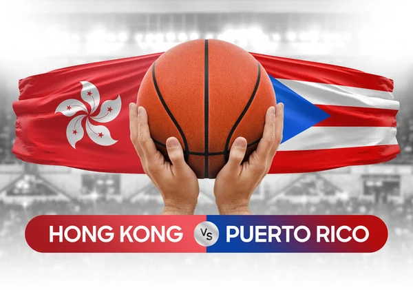 Hong Kong, Porto Riko milli basketbol takımlarına karşı basketbol topu yarışma kupası konsepti