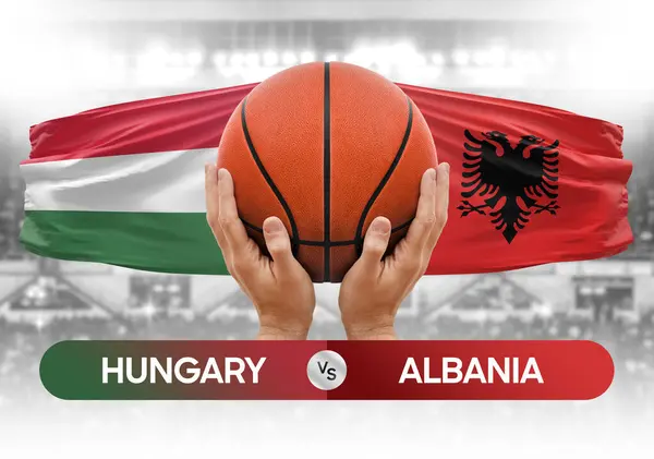 stock image Hungary vs Albania national basketball teams basket ball match competition cup concept image