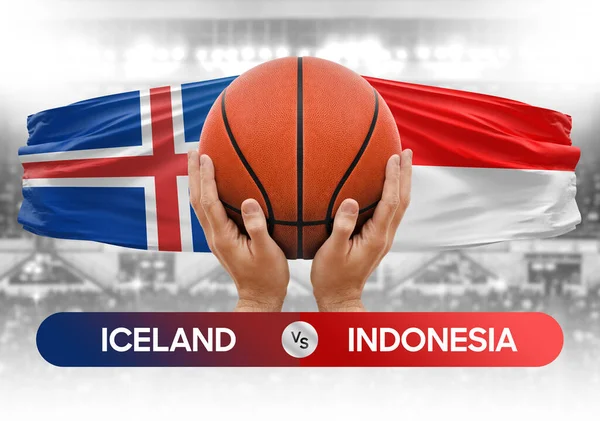 Iceland vs Indonesia national basketball teams basket ball match competition cup concept image