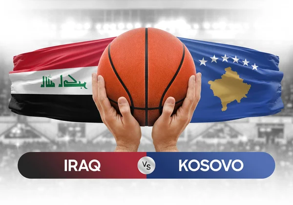 Irak Kosova milli basketbol takımlarına karşı basketbol topu yarışma kupası konsepti imajı