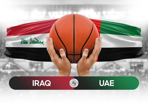 Irak BAE milli basketbol takımlarına karşı basketbol topu yarışma kupası konsepti