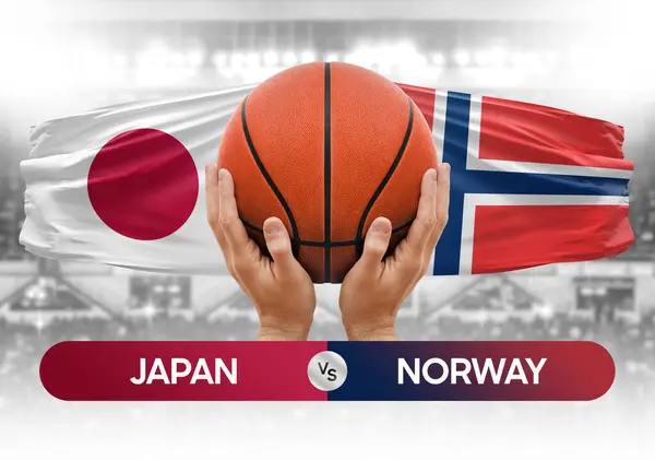 Japonya, Norveç milli basketbol takımlarına karşı basketbol topu yarışma kupası konsepti