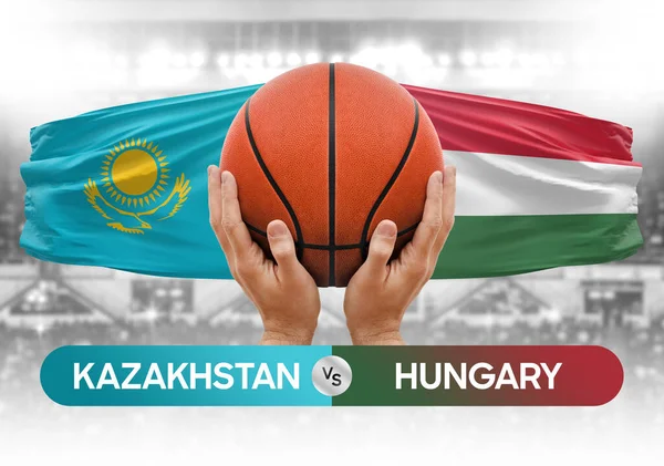 Kazakistan Macaristan 'a karşı milli basketbol takımları basketbol maçı kupası konsepti