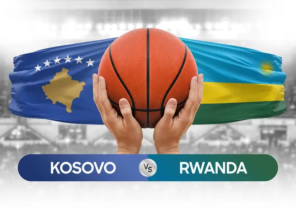 Kosova Ruanda 'ya karşı milli basketbol takımları basketbol topu yarışma kupası konsepti imajı