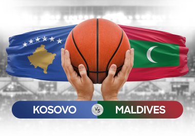 Kosova Maldivler 'e karşı milli basketbol takımları basketbol topu yarışma kupası konsepti imajı