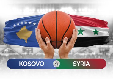 Kosova, Suriye milli basketbol takımlarına karşı basketbol topu yarışma kupası konsepti imajı