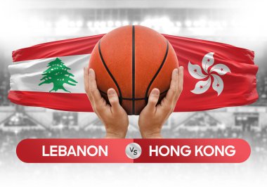 Lübnan Hong Kong milli basketbol takımlarına karşı basketbol topu yarışma kupası konsepti imajı