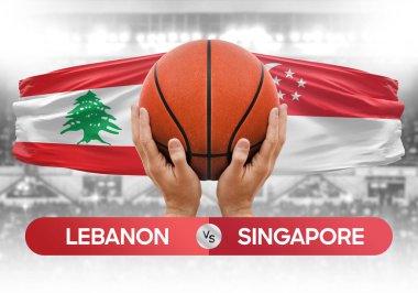 Lübnan Singapur 'a karşı milli basketbol takımları basketbol maçı kupası konsepti