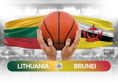 Litvanya Brunei milli basketbol takımlarına karşı basketbol topu yarışma kupası konsepti