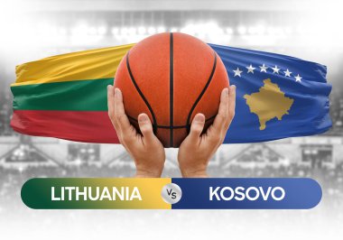 Litvanya, Kosova milli basketbol takımlarına karşı basketbol topu yarışma kupası konsepti imajı