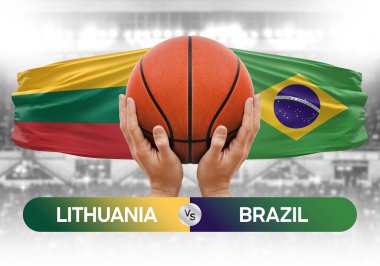 Litvanya Brezilya 'ya karşı milli basketbol takımları basketbol topu yarışma kupası konsepti imajı