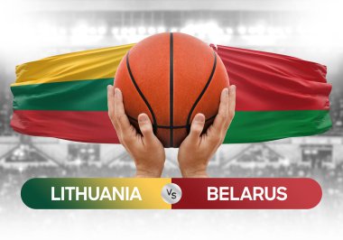 Litvanya, Belarus Millî Basketbol Takımı 'na karşı basketbol topu yarışma kupası konsepti