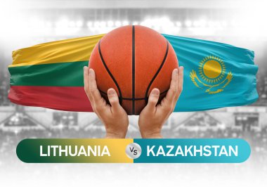 Litvanya Kazakistan milli basketbol takımlarına karşı basket topu yarışma kupası konsepti