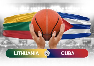 Litvanya Küba 'ya karşı milli basketbol takımları basketbol topu yarışma kupası konsepti imajı