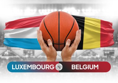 Lüksemburg Belçika 'ya karşı milli basketbol takımları basketbol topu yarışma kupası konsepti
