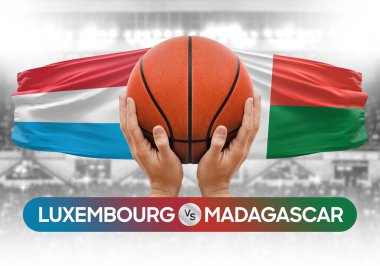 Lüksemburg Madagaskar 'a karşı milli basketbol takımları basketbol topu yarışma kupası konsepti