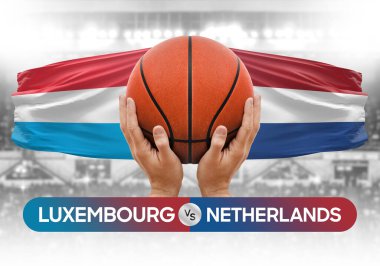 Lüksemburg Hollanda 'ya karşı milli basketbol takımları basketbol topu yarışma kupası konsepti