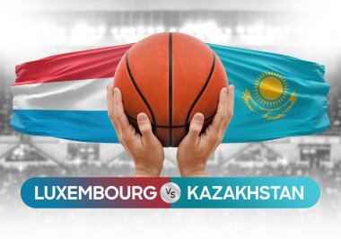 Lüksemburg Kazakistan milli basketbol takımlarına karşı basketbol topu yarışma kupası konsepti