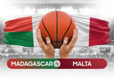 Madagaskar Malta milli basketbol takımlarına karşı basketbol topu yarışma kupası konsepti imajı