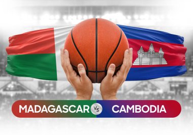 Madagaskar Kamboçya milli basketbol takımlarına karşı basketbol topu yarışma kupası konsepti