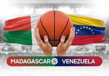 Madagaskar, Venezuela 'ya karşı milli basketbol takımları basketbol topu yarışma kupası konsepti imajı