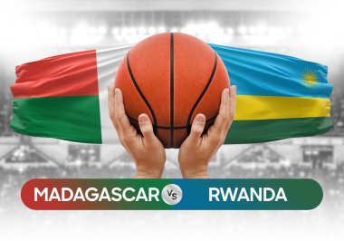 Madagaskar Ruanda 'ya karşı milli basketbol takımları basketbol topu yarışma kupası konsepti imajı