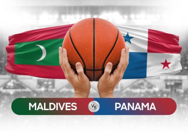 Maldivler Panama milli basketbol takımlarına karşı basketbol topu yarışma kupası konsepti