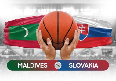 Maldivler Slovakya 'ya karşı milli basketbol takımları basketbol topu yarışma kupası konsepti