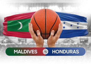 Maldivler Honduras milli basketbol takımlarına karşı basketbol topu yarışma kupası konsepti